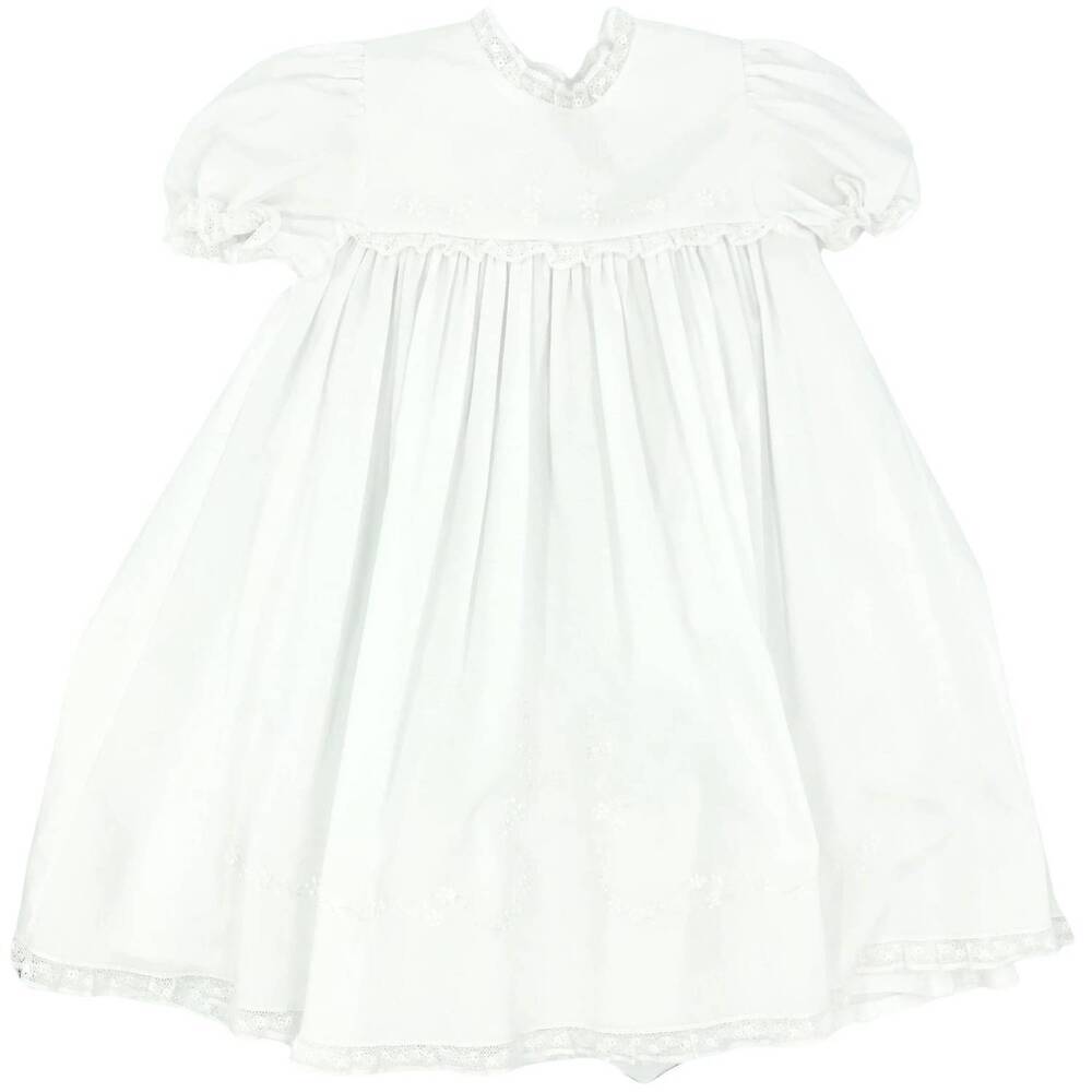 NEW AURALUZ baby's lace dress with embroidered flowers in white